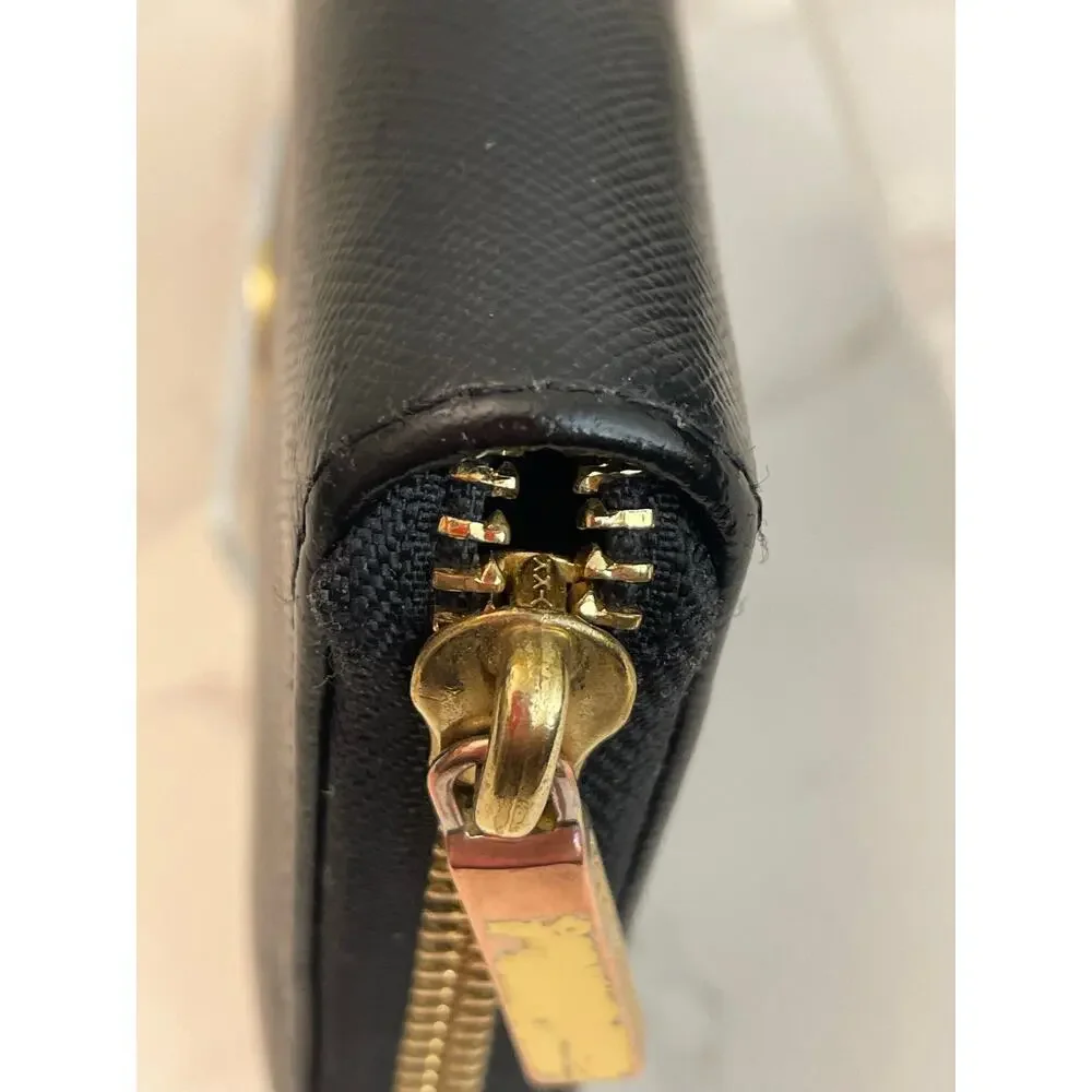 Tory Burch Black Saffiano Leather Zip-Around Continental Wallet GUC